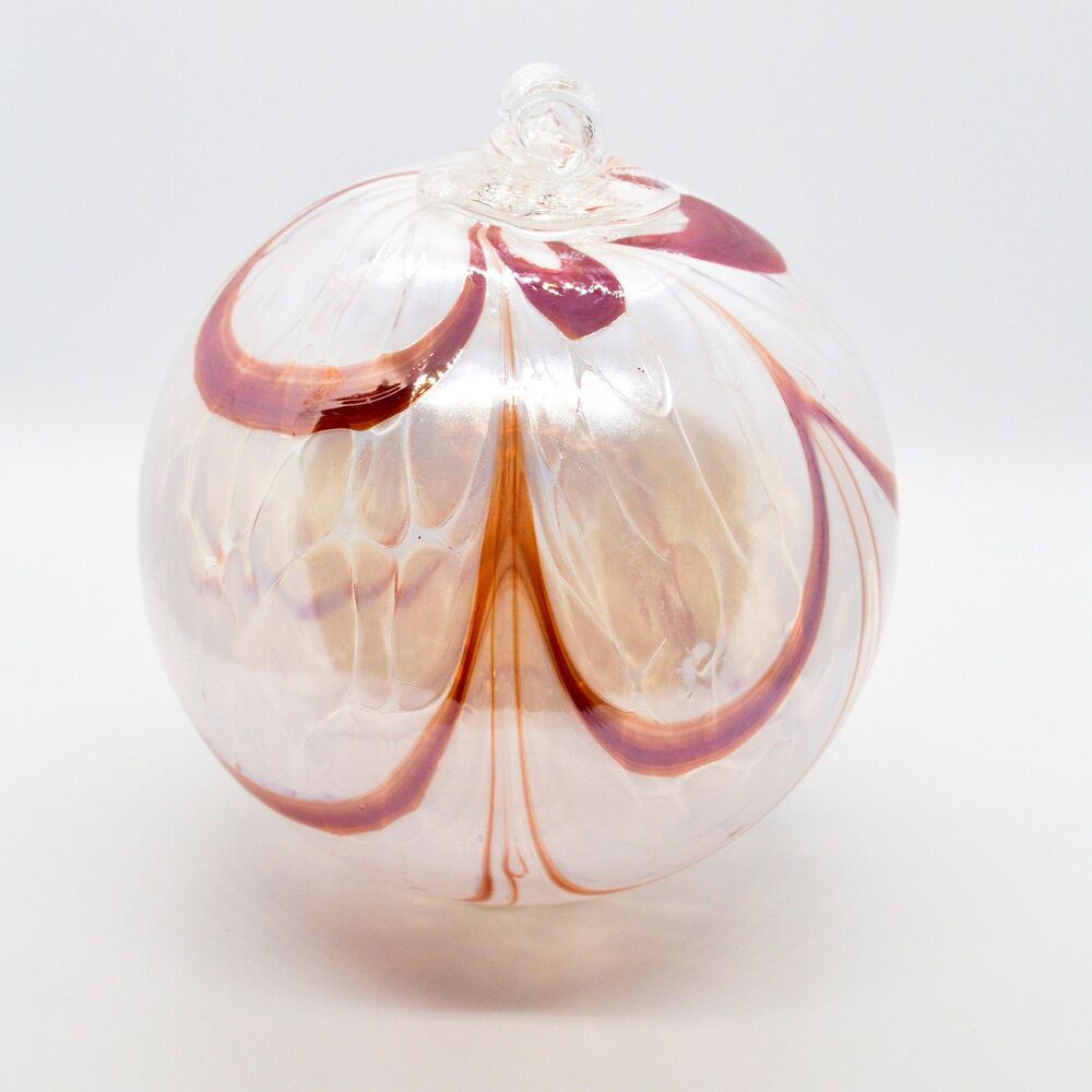 2 Sisters Artisan Glass 4" Red & White Swirled Blown Glass Ornament